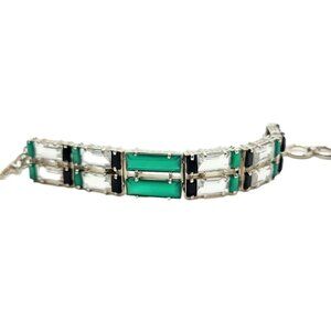 Nicky Butler Deco Toggle Bracelet Green Chalcedony .925 Sterling Silver New